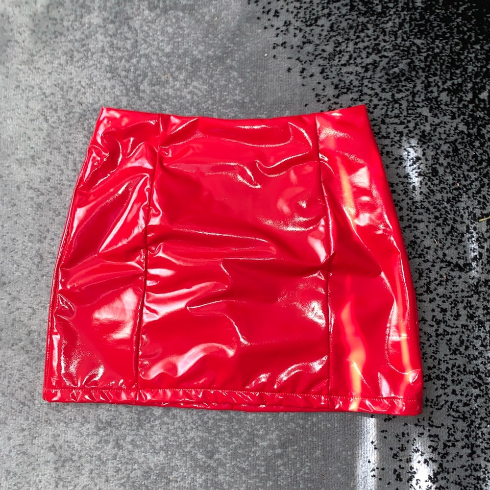 Size small red latex Shein skirt never worn